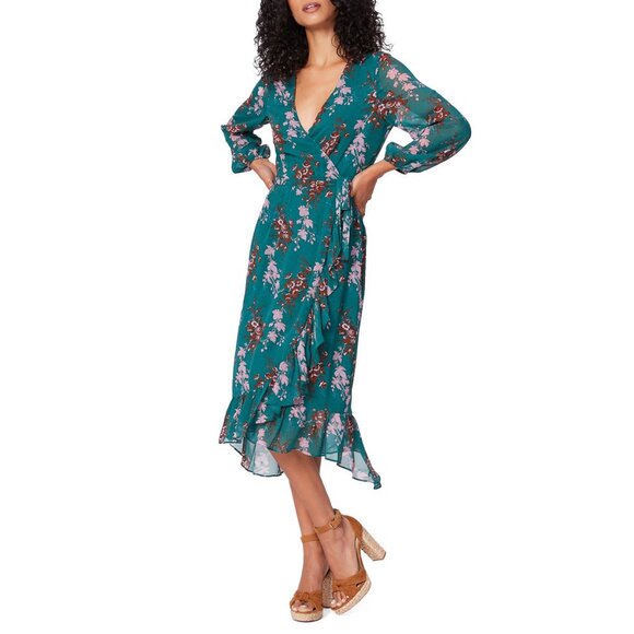 PAIGE Palazzo Print Long Sleeve Silk Wrap Dress, size Small, NWT!